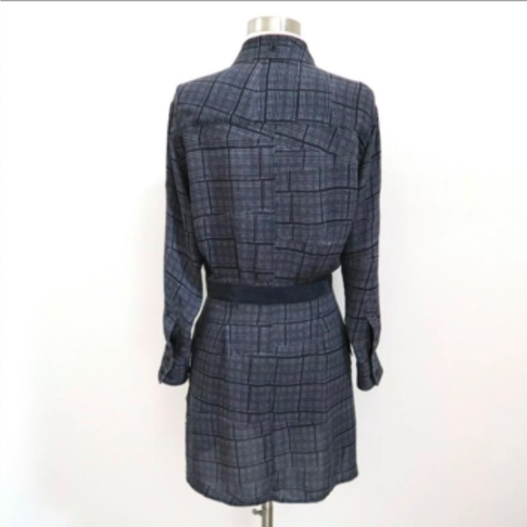 rag & bone Somerset navy grey black plaid silk shirt dress - Picture 4 of 6